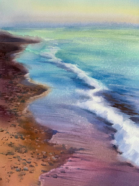 istock Early morning by the sea watercolor background 2245608376
