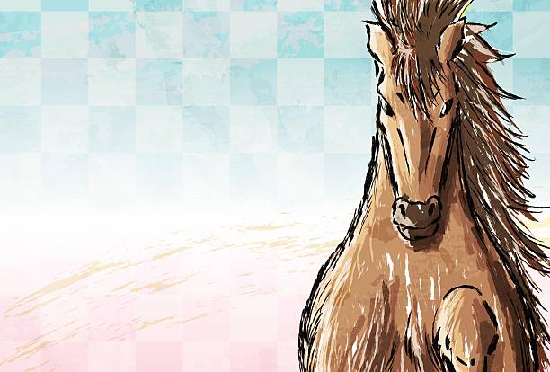 istock Cartoon Comic Confetti Colorful Background Horse New Year's Card 2245612331
