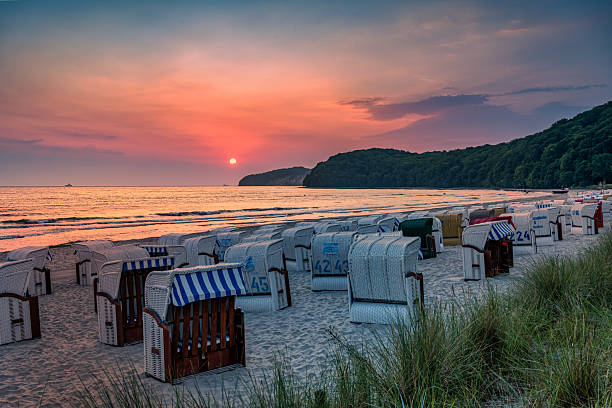 A view of Binz beach at sunrise in summer
