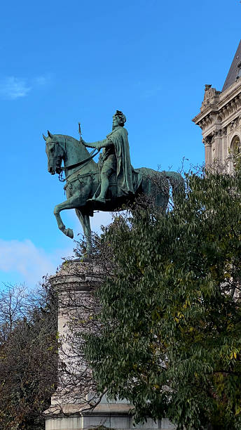 istock Bronze Equestrian Statue with Verdigris Patina Against Blue Sky 2245628833