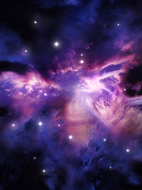 Bright nebula with clouds of interstellar gas. Colorful cosmic dust with constellations. Space and star clusters.
