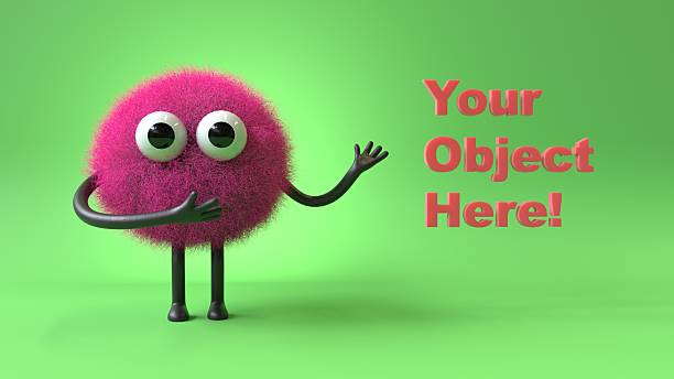 Fluffy, cute monster presents a space for \