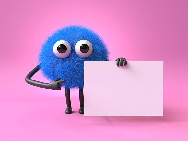istock Fluffy, cute monster holds a blank sign. 2245639670