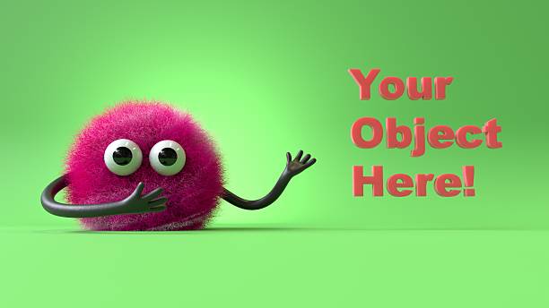 Fluffy, cute monster presents a space for \