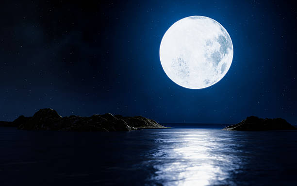 istock Bright Super Moon Over Lake with Water Reflection and Gentle Wave in Night Sky Stunning Celestial Landscape 3D Rendering 2245644292
