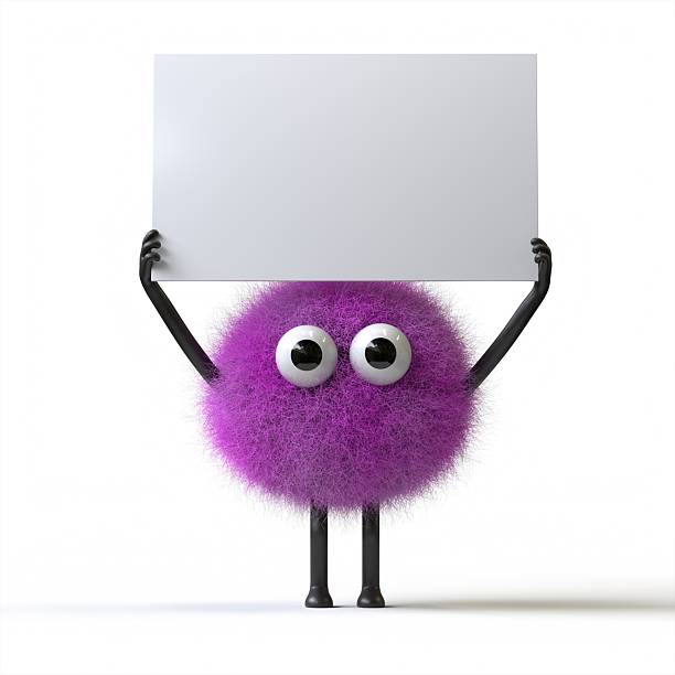 istock Fluffy, cute monster holds a blank sign. 2245645594