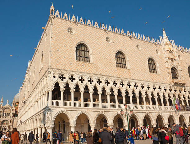Venice, Italy - February 08, 2020: Doge's palace and tourists around.
