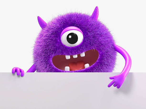 istock Fluffy, cute monster holds a blank sign. 2245650158
