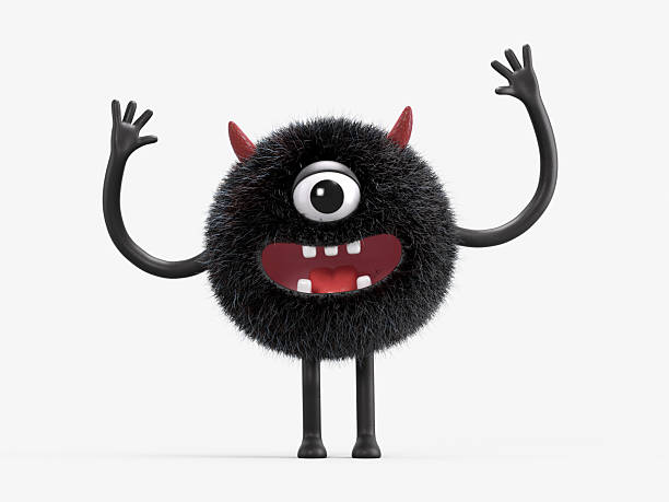 istock Fluffy, cute monster with raised arms 2245651872