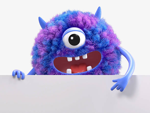 istock Fluffy, cute monster holds a blank sign. 2245652895