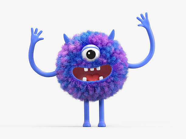 istock Fluffy, cute monster with raised arms 2245652942