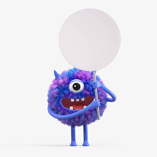 istock Fluffy, cute monster holds a blank sign. 2245652953