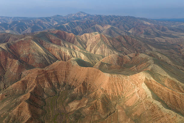 Aerial view of the red soil hillsides on the Loess Plateau in Ningxia, China