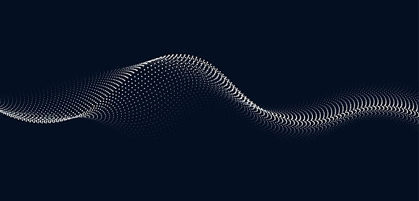stockillustraties, clipart, cartoons en iconen met particle wave line design. futuristic dot pattern in white gradient color on dark blue background. - frequentie