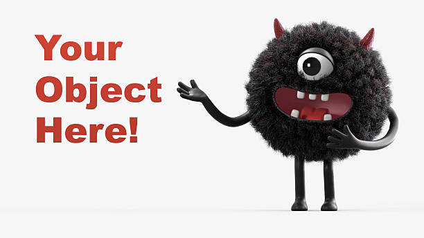 Fluffy, cute monster presents a space for \