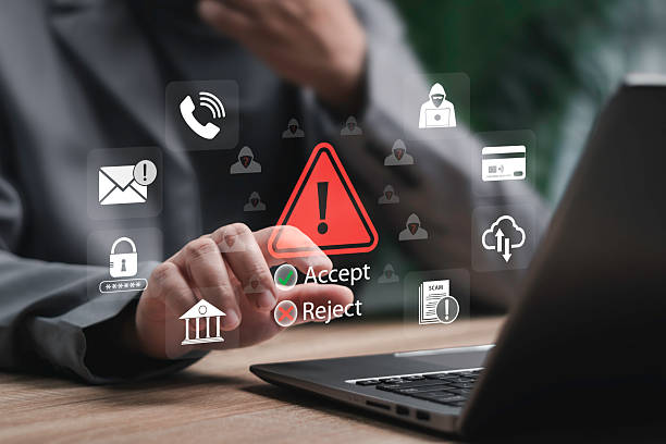 istock Scam Online Fraud Awareness Concept, Businessman Choosing Safe Options to Avoid Scammers, Protecting Personal Data,Emails, Bank Accounts, ID Numbers,Credit Cards, Preventing Phishing Call,Center Scams 2245657424