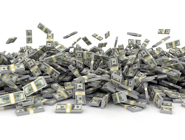 istock Falling bundles of us dollars on white background 2245665315