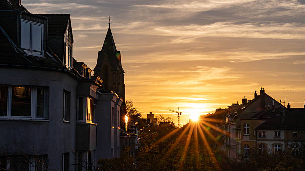 istock Sundown - Dawn - Sun goes down over the City with Lightstar - Duesseldorf, Gemrany 2025 2245667382