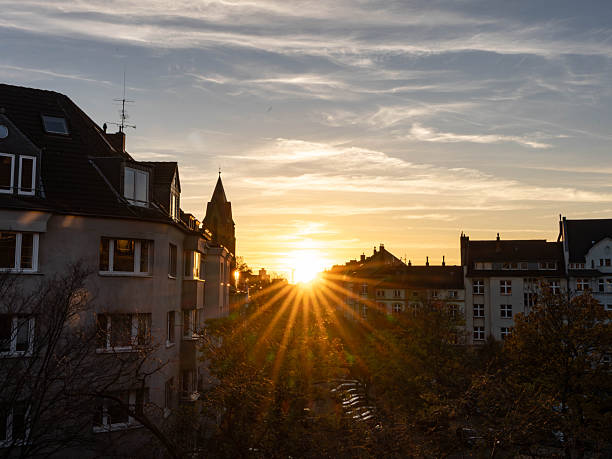 istock Sundown - Dawn - Sun goes down over the City with Lightstar - Duesseldorf, Gemrany 2025 2245667457