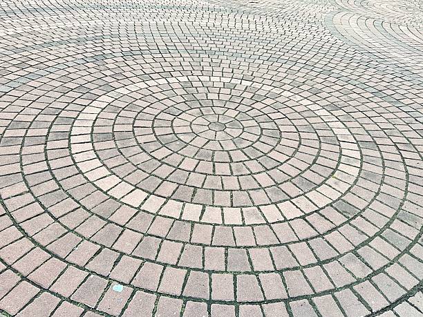 istock Circular Pattern of Paved Stones in a Sidewalk with Symmetrical Design and Natural Texture for Artistic Urban Landscape Photography 2245670761