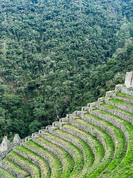 Terraces descending toward valley stock photo
