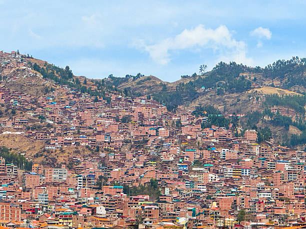 City on steep hillside stock photo