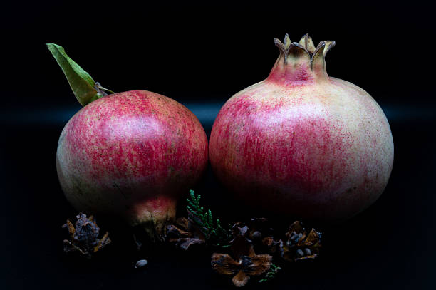 The pomegranate is the fruit of the pomegranate tree (Punica granatum), a spherical, deep red berry with a thick skin that encloses numerous juicy seeds (arils).