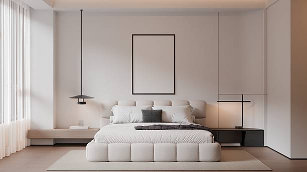 istock Modern Minimalist Bedroom Interior with Frame Poster Mockup - 3d Render 2245690423