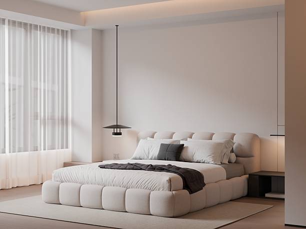 istock Modern Minimalist Bedroom Interior with Frame Poster Mockup - 3d Render 2245690428
