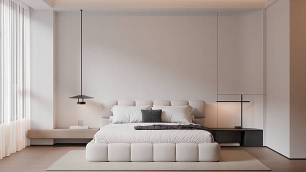 istock Modern Minimalist Bedroom Interior with Frame Poster Mockup - 3d Render 2245690431