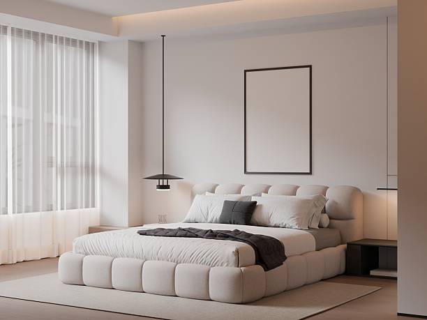 istock Modern Minimalist Bedroom Interior with Frame Poster Mockup - 3d Render 2245690441