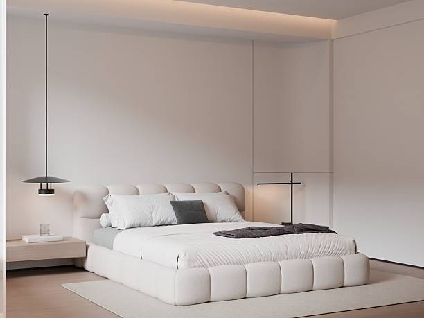 istock Modern Minimalist Bedroom Interior with Frame Poster Mockup - 3d Render 2245690468