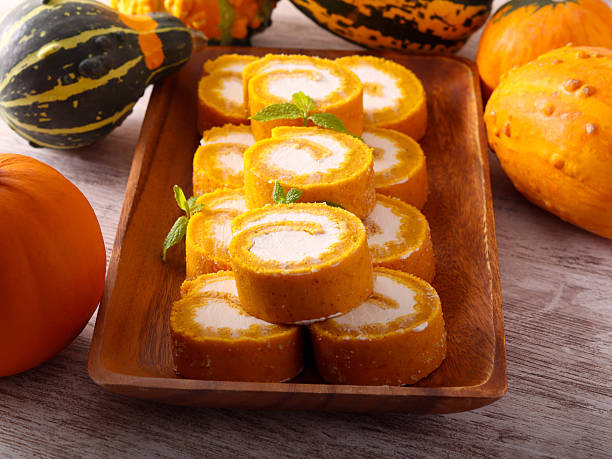 Homemade pumpkin roll with cream cheese filling