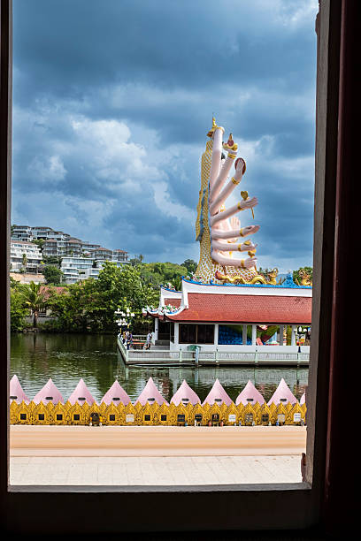 Wat Plai Laem temple landscape in Koh Samui Island with buddha of many arms, Thailand