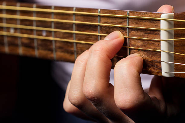 istock the hand clamps a chord on the guitar 2245701341