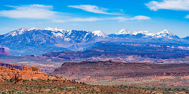 istock Utah landscape with red rocks and snow-capped mountains. 2245705057