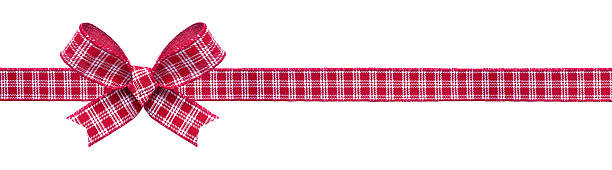istock Red and white checked Christmas gift bow and ribbon. Long border isolated on white. 2245707235