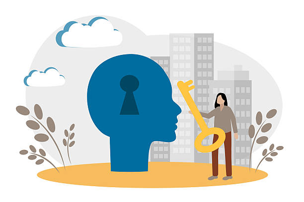 istock Head, keyhole and key. The concept of solving psychological problems, access to the subconscious and memories. Brainstorming 2245716398