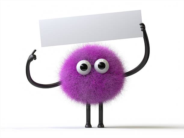 istock Fluffy, cute monster holds a blank sign. 2245748677