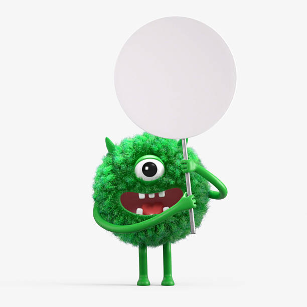 istock Fluffy, cute monster holds a blank sign. 2245748721