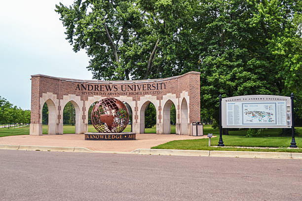 Globe at entrance to Andrews University - Berrien Springs, MI, United States