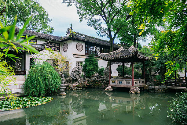 istock Tranquil garden with traditional chinese architecture and serene pond surrounded by lush greenery in a historic location 2245756084