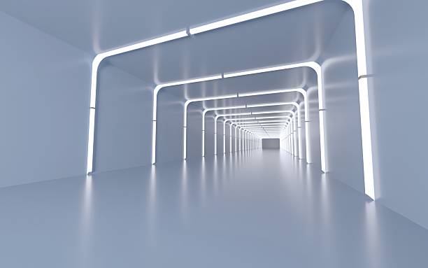 istock Futuristic corridor with glowing neon lights and smooth surfaces 2245763446
