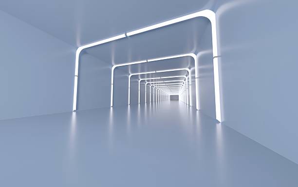 istock Futuristic corridor with glowing neon lights and smooth surfaces 2245763454