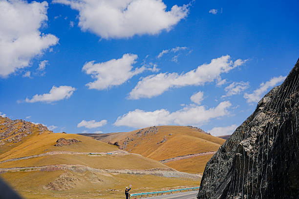 A sunny summer, a vast panoramic view of alpine meadows and natural grasslands.