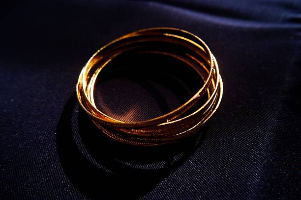 Gleaming Gold Bangles  Fashion Accessory Flatlay