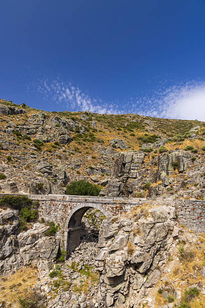 Old stone arch bridge in remote Spanish mountains