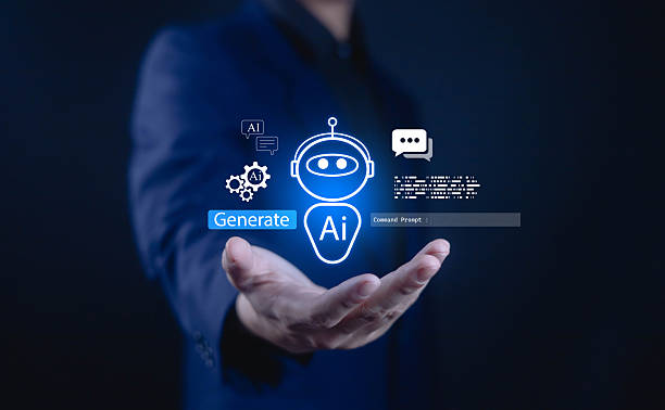 istock Businessman holding glowing AI chatbot icon with text generate, representing artificial intelligence, automation, digital assistant, innovation, and machine learning technology in modern business. 2245795258