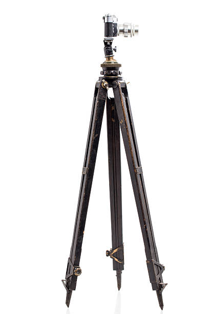 istock Old photo camera on wooden tripod. 2245807424