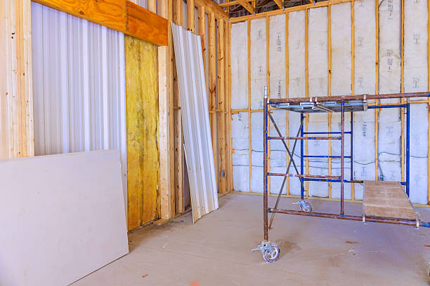 istock Construction site interior wooden beams, insulation, scaffolding ready for renovation improvement tasks 2245820394